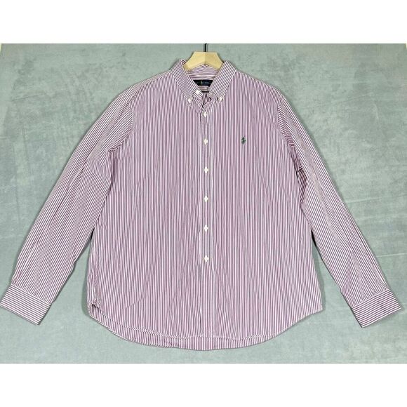 Ralph Lauren Other - Ralph Lauren Mens Shirt XL Burgundy Striped Button Down‎ Long Sleeve Green Pony